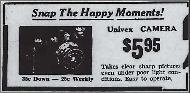 Reklamowy aparat fotograficzny Univex, Battle Creek Enquirer, Maj, 1939